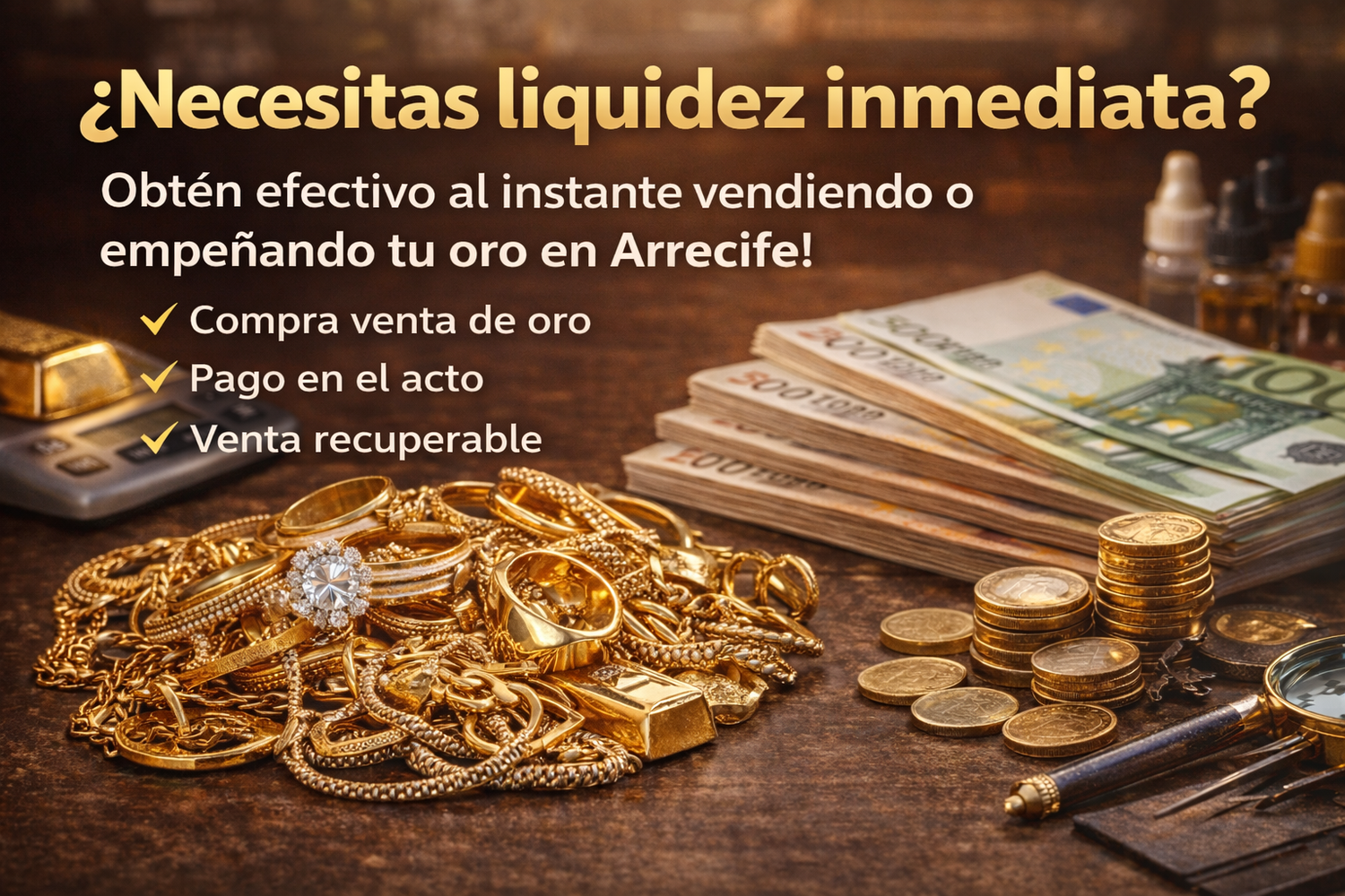 Compra y Venta de Oro en Arrecife | Liquidez Inmediata y Recuperable